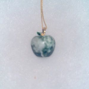 Boho Tree Agate Apple 🍎 Gold Plated over Sterling Silver 16” Neckl…